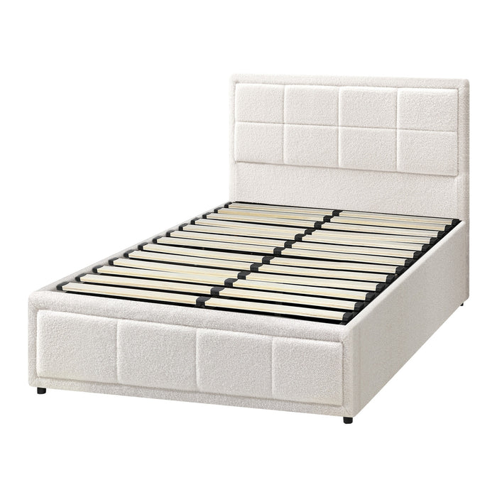 Bed Frame King Single Gas Lift Storage Bed Platform Boucle White