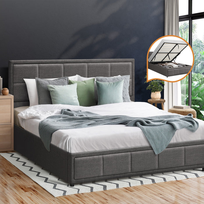 Bed Frame Queen Size Gas Lift Storage Beds Grey