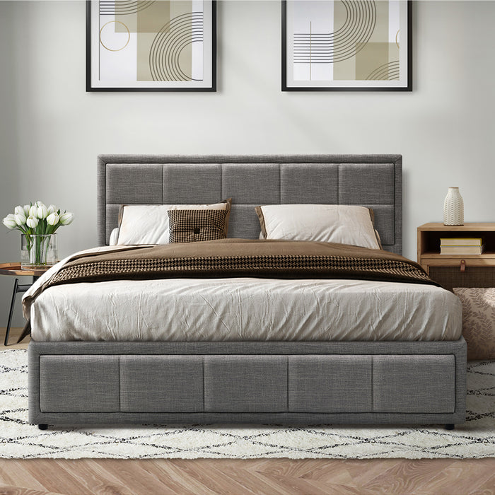 Bed Frame Queen Size Gas Lift Storage Base Fabric Grey