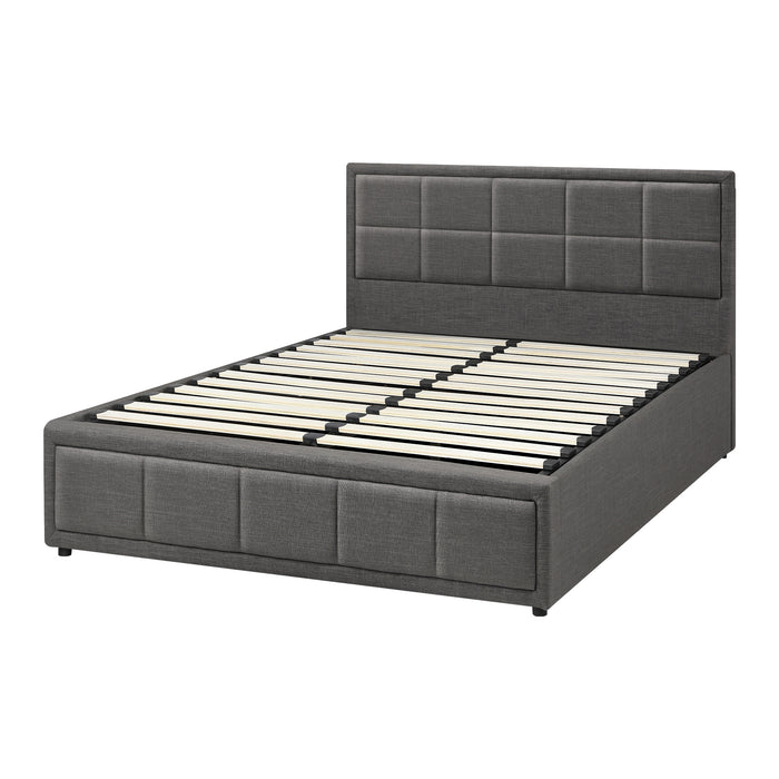 Bed Frame Queen Size Gas Lift Storage Base Fabric Grey