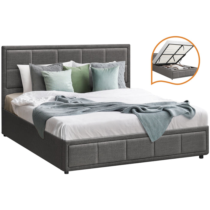 Bed Frame Queen Size Gas Lift Storage Base Fabric Grey