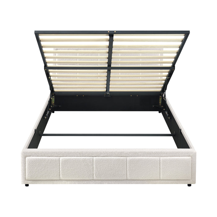Bed Frame Queen Size Gas Lift Storage Bed Platform Boucle White