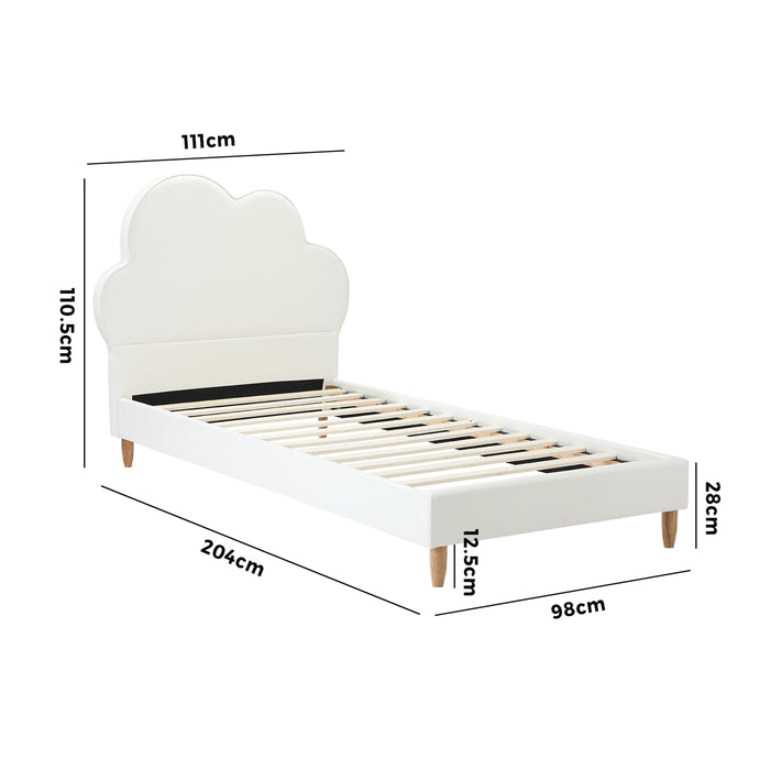 Bed Frame Single Size Cloud Kids Bed Frame White Leather