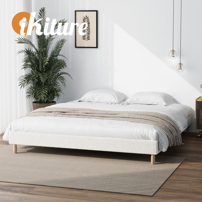 Bed Frame King Size Bed Base White Boucle
