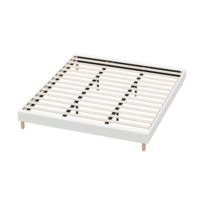 Bed Frame King Size Bed Base White Boucle