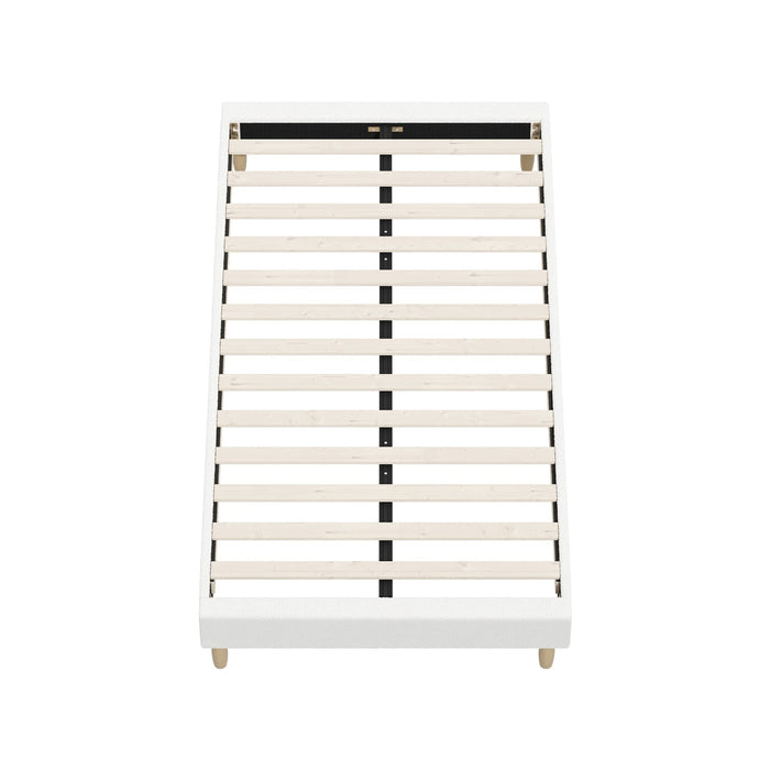 Bed Frame King Single Size Bed Base Platform Fabric White