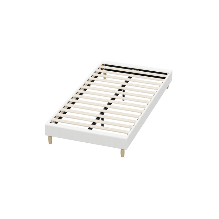 Bed Frame King Single Size Bed Base Platform Fabric White