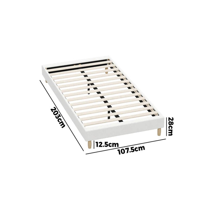 Bed Frame King Single Size Bed Base Platform Fabric White