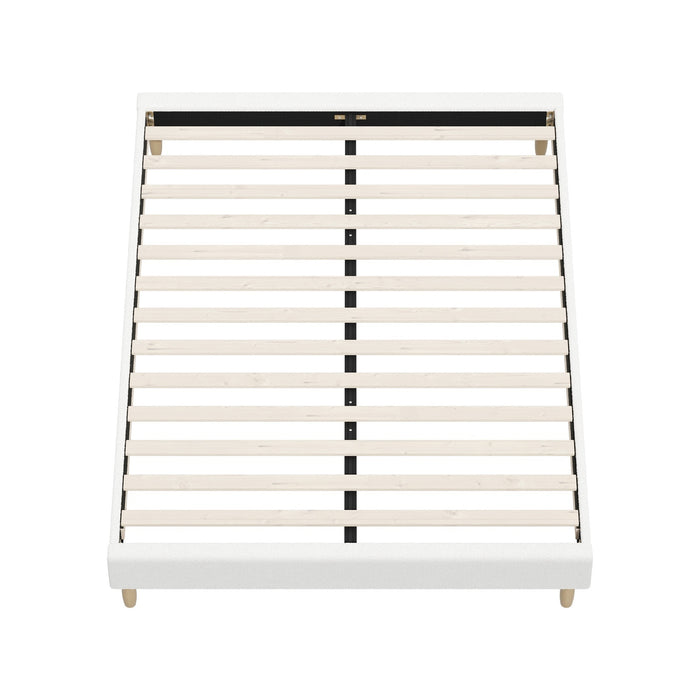 Bed Frame Queen Size Bed Base White Boucle