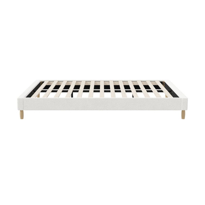 Bed Frame Queen Size Bed Base White Boucle