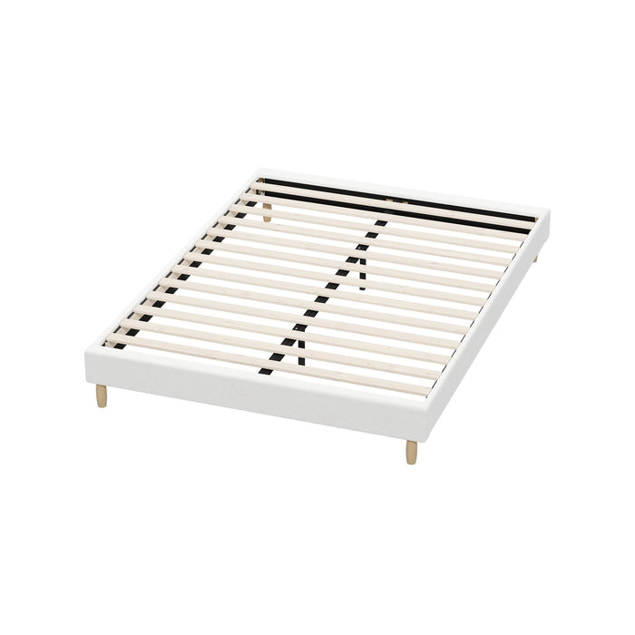 Bed Frame Queen Size Bed Base White Boucle