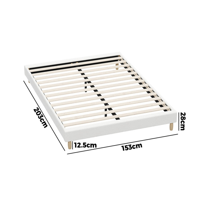 Bed Frame Queen Size Bed Base White Boucle