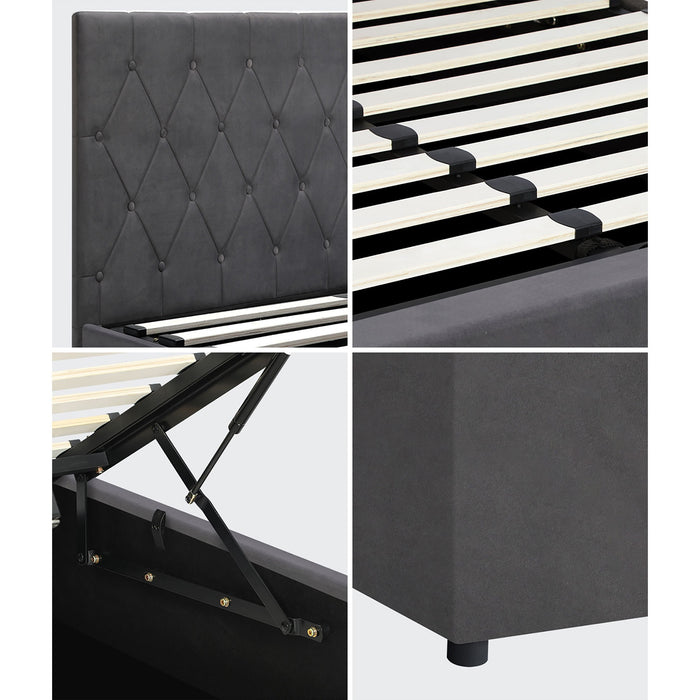 Bed Frame Double Size Gas Lift Storage Base Grey Velvet Coti