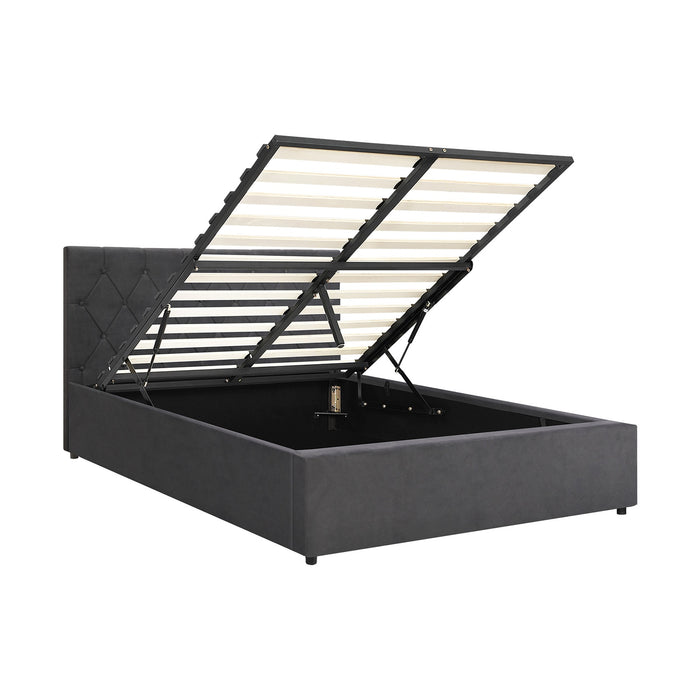 Bed Frame Double Size Gas Lift Storage Base Grey Velvet
