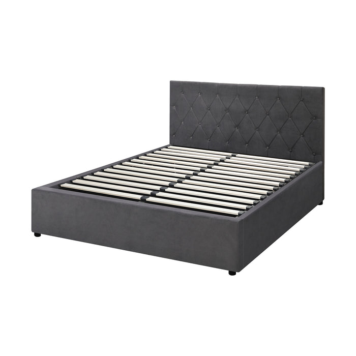 Bed Frame Double Size Gas Lift Storage Base Grey Velvet