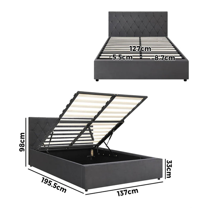 Bed Frame Double Size Gas Lift Bed With Storage Grey