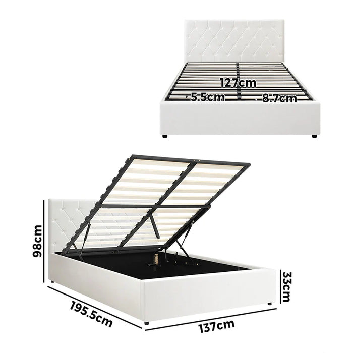 Bed Frame Double Size Gas Lift Bed With Storage White