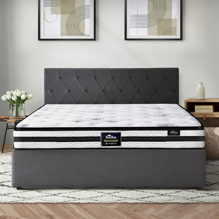 Bed Frame Double Size Gas Lift Base With Mattress Velvet Grey