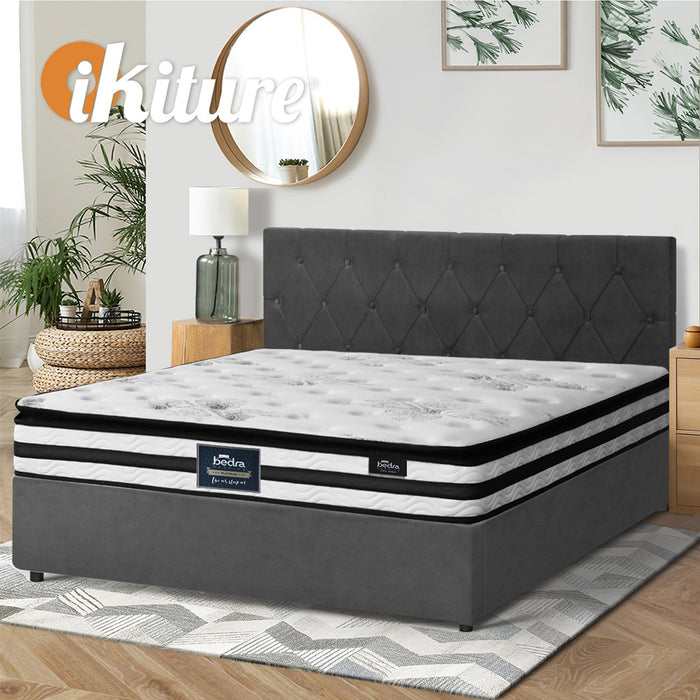Bed Frame Double Size Gas Lift Base With Mattress Velvet Grey