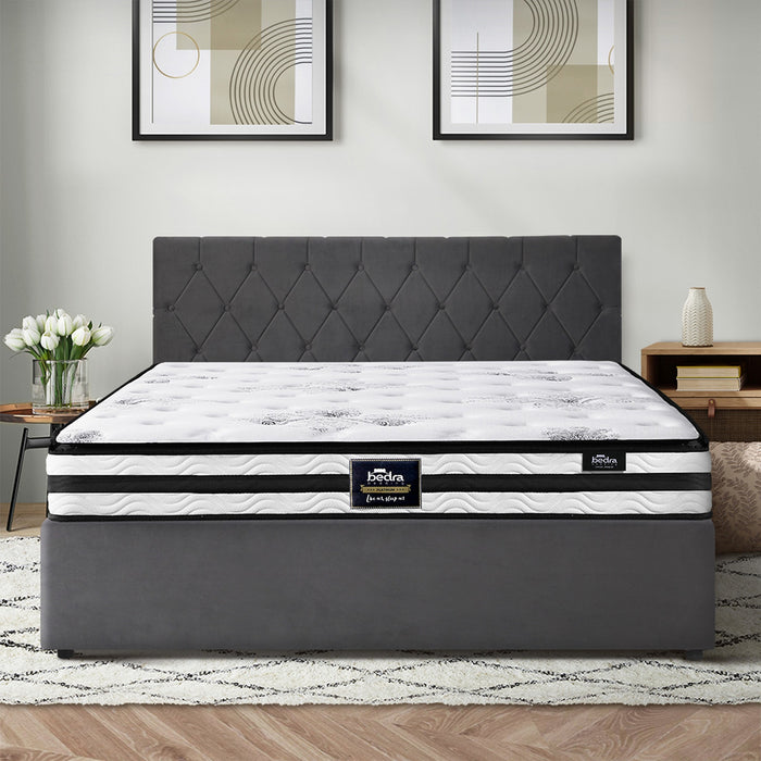 Bed Frame King Size Gas Lift Base With Mattress Velvet Grey