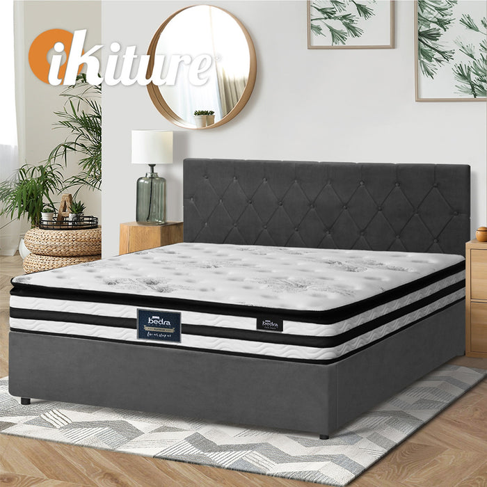 Bed Frame King Size Gas Lift Base With Mattress Velvet Grey