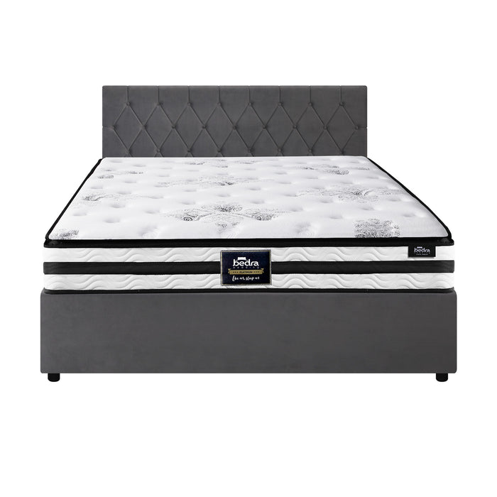 Bed Frame King Size Gas Lift Base With Mattress Velvet Grey