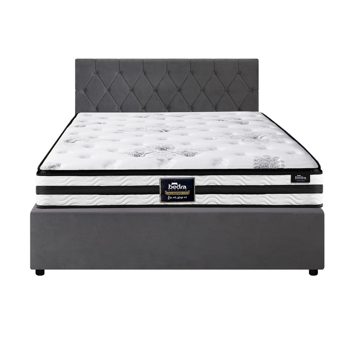 Bed Frame Queen Size Gas Lift Base With Mattress Velvet Grey
