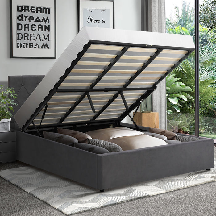 Bed Frame King Size Gas Lift Bed With Storage Grey