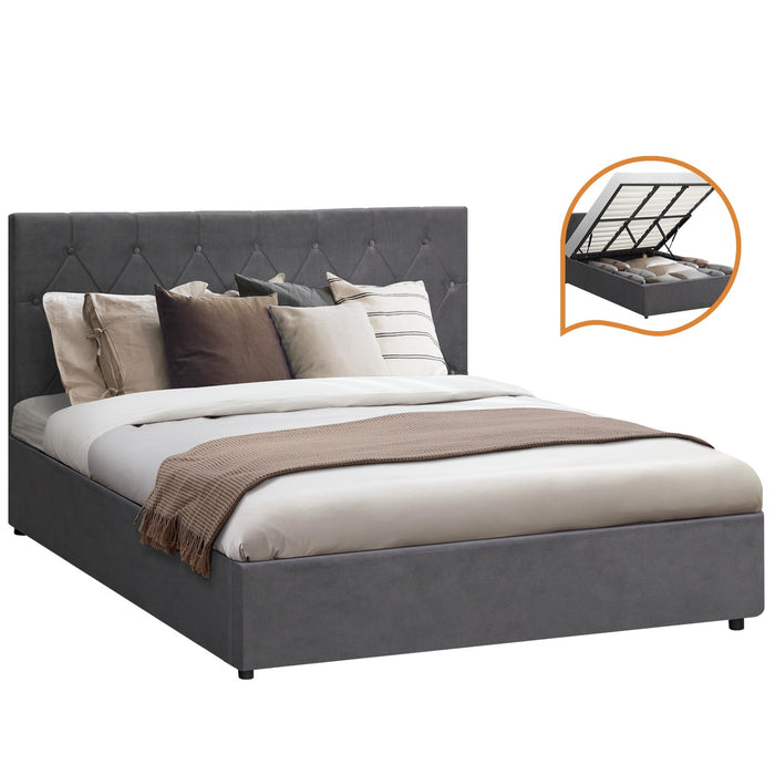 Bed Frame King Size Gas Lift Bed With Storage Grey