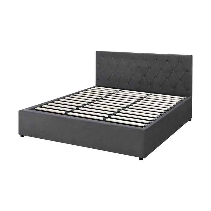 Bed Frame King Size Gas Lift Storage Base Grey Velvet
