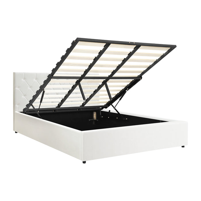 Bed Frame King Size Gas Lift Storage Base White Leather Coti