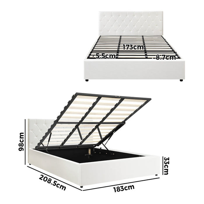 Bed Frame King Size Gas Lift Storage Base White Leather Coti