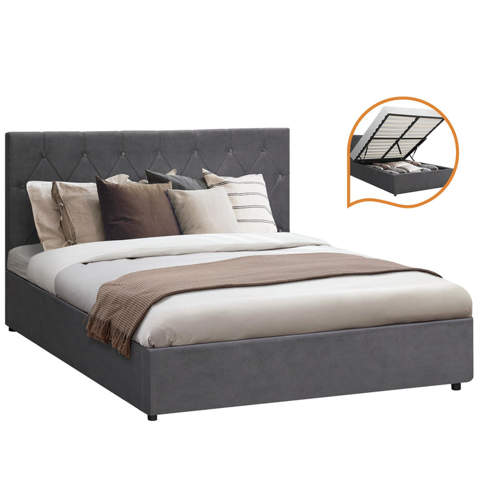 Bed Frame Queen Size Gas Lift Bed With Storage Velvet Grey