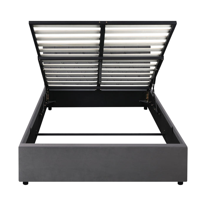 Bed Frame Queen Size Gas Lift Storage Base Grey Velvet Coti