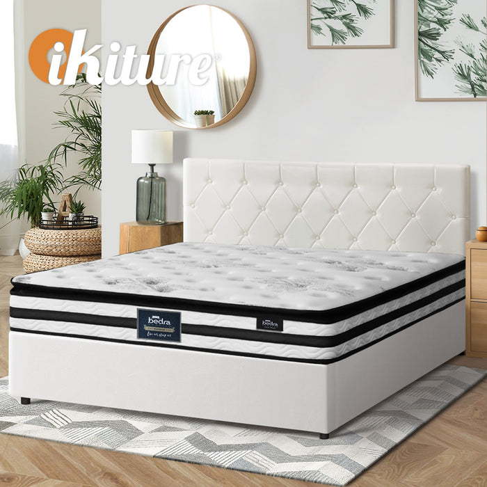 Bed Frame Double Size Gas Lift Base With Mattress White Leather