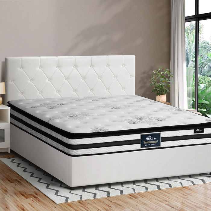 Bed Frame Queen Size Gas Lift Base With Mattress White Leather
