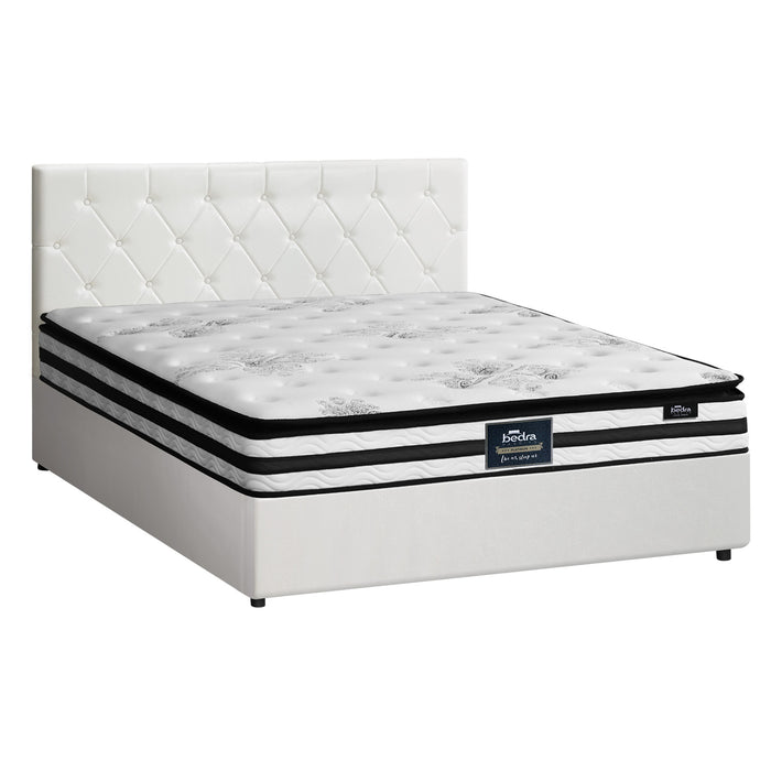 Bed Frame Queen Size Gas Lift Base With Mattress White Leather