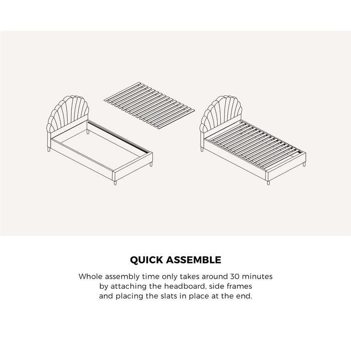 Bed Frame Double Size Scallop-Shape Bedhead White Boucle