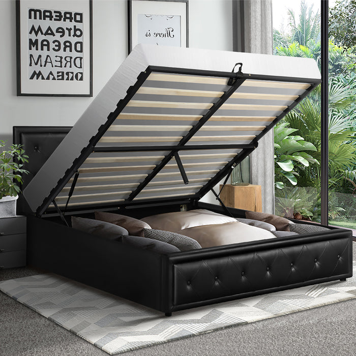 Bed Frame Double Size Gas Lift Base With Storage Black Leather