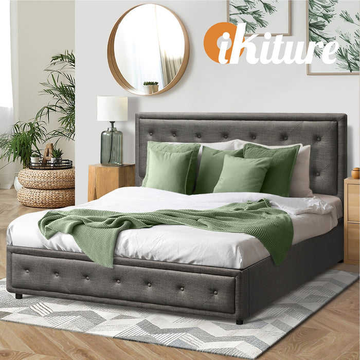Bed Frame Double Size Gas Lift Bed With Storage Grey