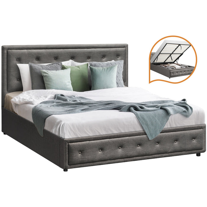 Bed Frame Double Size Gas Lift Bed With Storage Grey
