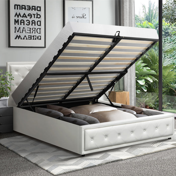 Bed Frame Double Size Gas Lift Bed With Storage White