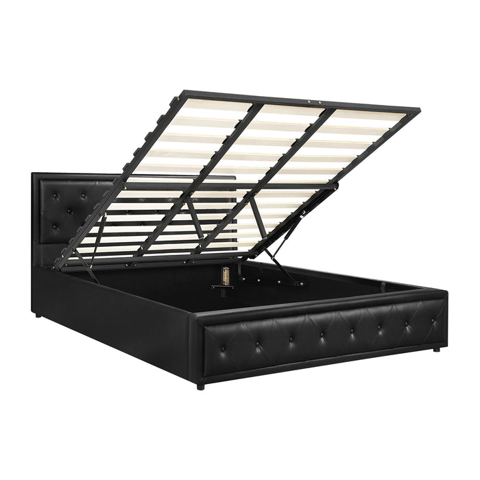 Bed Frame King Size Gas Lift Base With Storage Black Leather