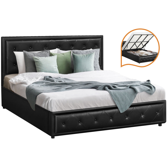 Bed Frame King Size Gas Lift Base W / Storage Black
