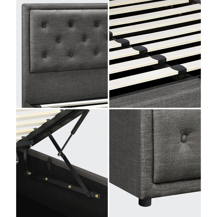 Bed Frame King Size Gas Lift Base Storage Grey