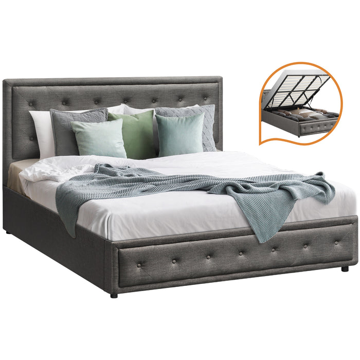 Bed Frame King Size Gas Lift Base Storage Grey