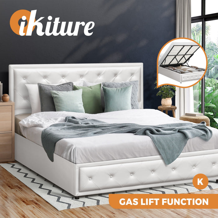 Bed Frame King Size Gas Lift Bed With Storage White