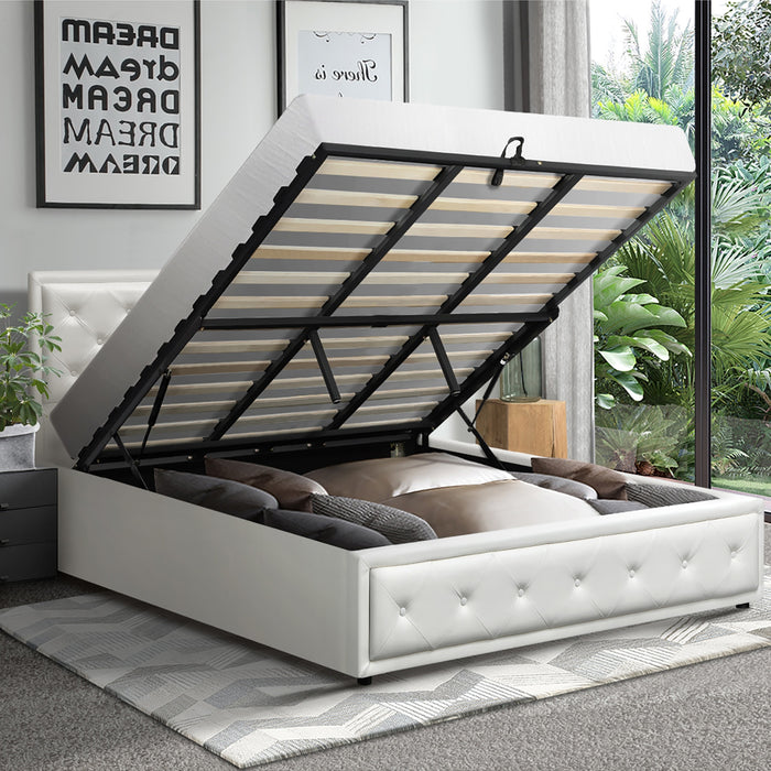 Bed Frame King Size Gas Lift Bed With Storage White