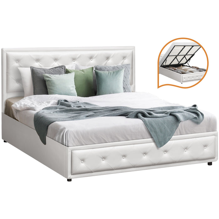 Bed Frame King Size Gas Lift Bed With Storage White