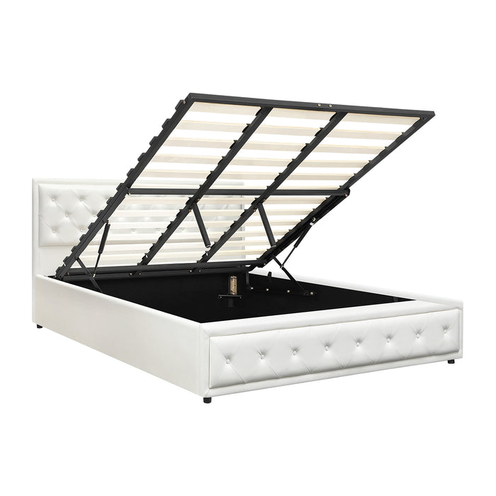 Bed Frame King Size Gas Lift Base With Storage White Leather